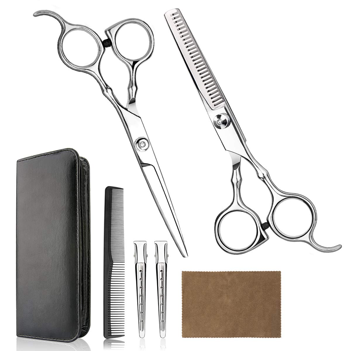 JAYWAYNE Professional Hair Cutting Scissors Set with Thinning Shears for Hair Cutting, 6.7 Inch Hair Scissors Kit for Home Salon, Barber, Hairdresser Grooming