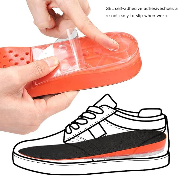 JAYWAYNE 2-Layer Gel Heel Insoles for Height Increase - Adjustable Self-Adhesive Soft Shock-Absorbing Wedge Shoe Inserts for Leg Length Difference & Comfort (2.6cm Lift, Black)