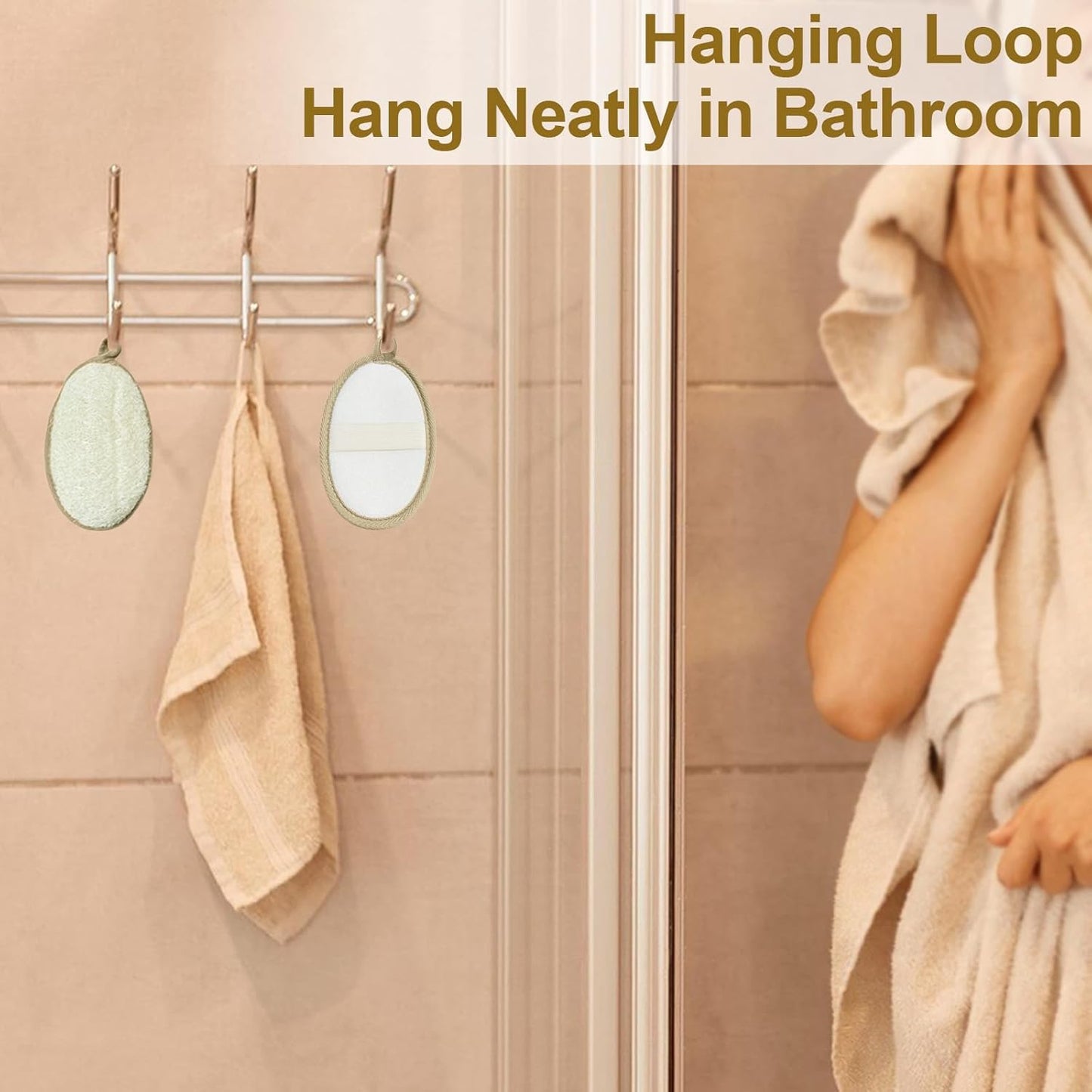 Dr.pedi Loofah Sponge, Large Exfoliating Body Scrubber for Shower, 100% Biodegradable Bath Sponge for Men and Women, Reusable for Dead Skin Removal - Beige