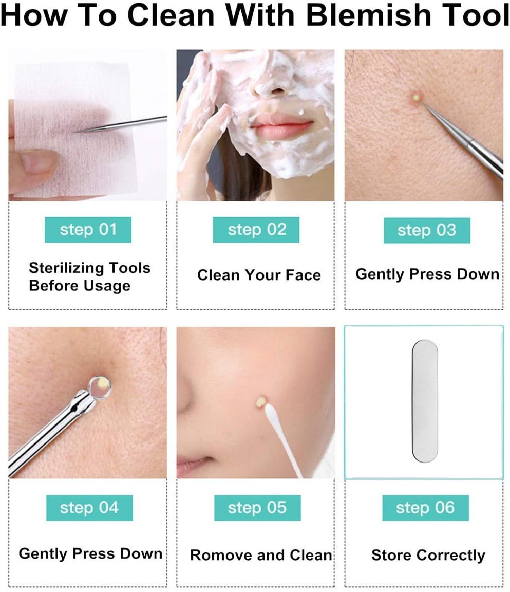 Pimple Popper Stainless Steel Tool Kit - 8Pcs Blackhead Remover Comedone Extractor Kit,Acne Blackhead Tool,Ear Blackhead Removal Products Skincare