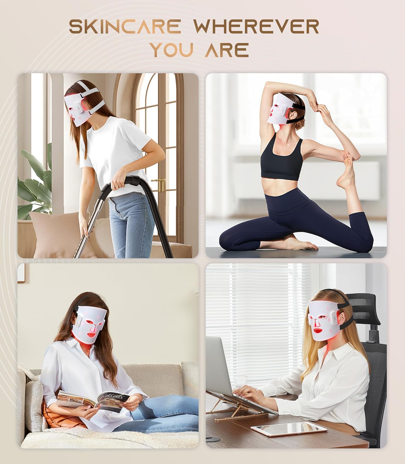 Dr.pedi Wireless LED Red Light Therapy Mask for Face, 5 Modes Near-Infrared Facial Care, 380-850nm Multi-Wavelength, Anti-Aging & Skin Rejuvenation, Rechargeable Light Therapy for Women & Men