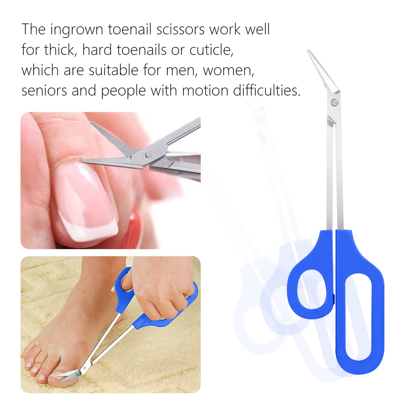 Dr.pedi Long Handle Toenail Scissors with Easy-Grip Handle, Professional Pedicure Tool for Seniors & Elderly, Ingrown & Thick Nail Clipper/Cutter, Manicure & Pedicure Stainless Steel Scissor Trimmer