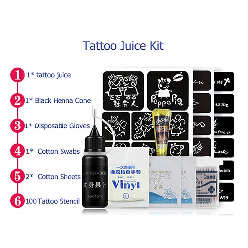 Temporary Tattoo Kit Waterproof Juice Tattoo Kit With Stencils Body Paint Fake Tattoos Sticker Semi Permanent with Tattoo Ink