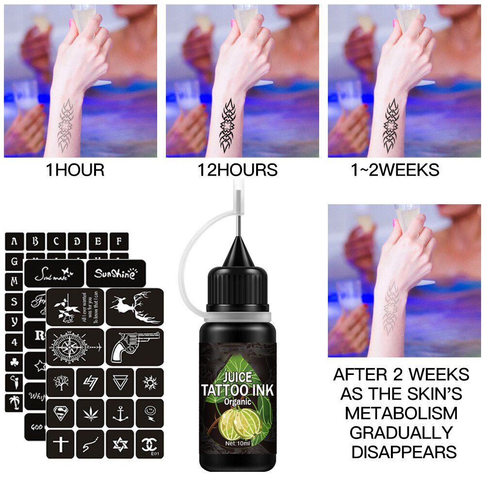 Temporary Tattoo Pigment Body Paint Kit Waterproof Juice Tattoo Ink Body Art Paint Kit with Tattoo Stencils