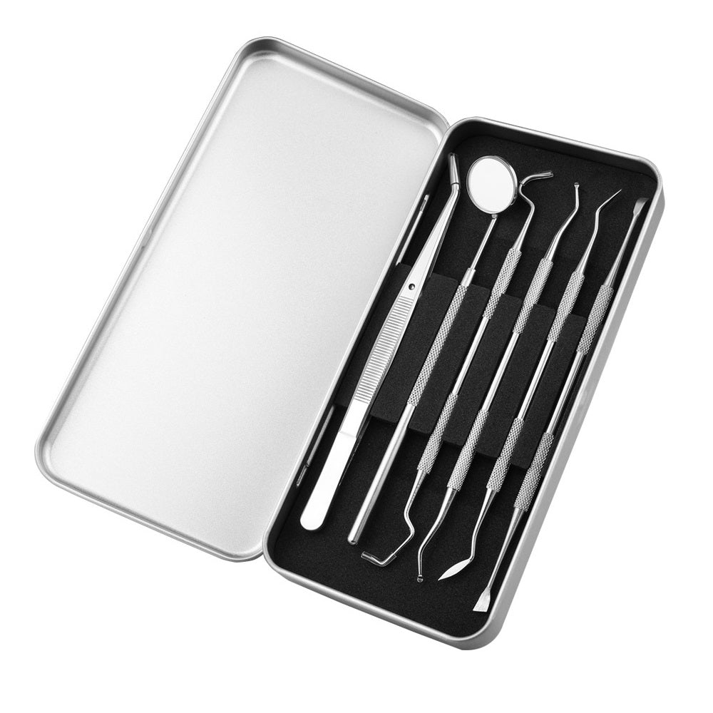 JAYWAYNE Dental Tools Teeth Cleaning Tools Kit 6 Pcs Dental Care Kit Stainless Steel Dental Pick Tartar Remover Tool for Home, Dental Office, Personal Oral Care - Storage Case Included