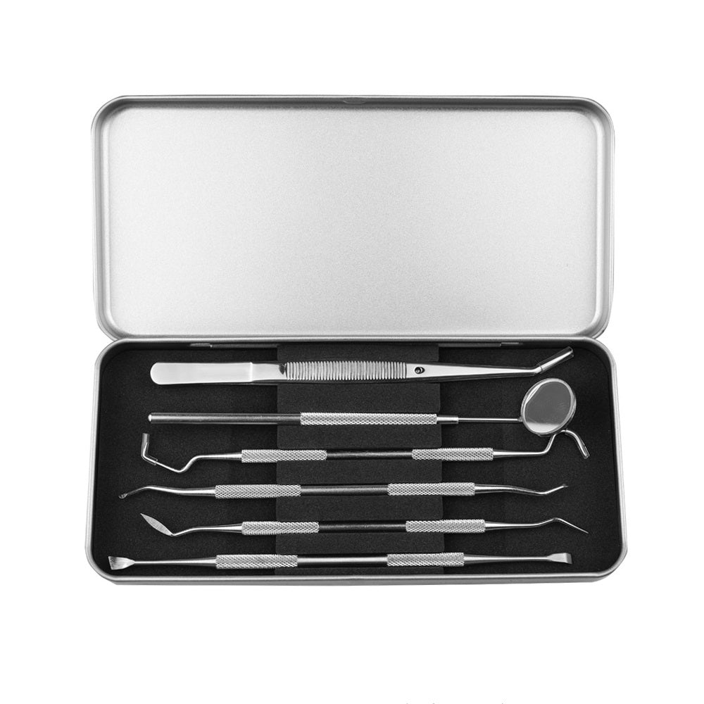JAYWAYNE Dental Tools Teeth Cleaning Tools Kit 6 Pcs Dental Care Kit Stainless Steel Dental Pick Tartar Remover Tool for Home, Dental Office, Personal Oral Care - Storage Case Included