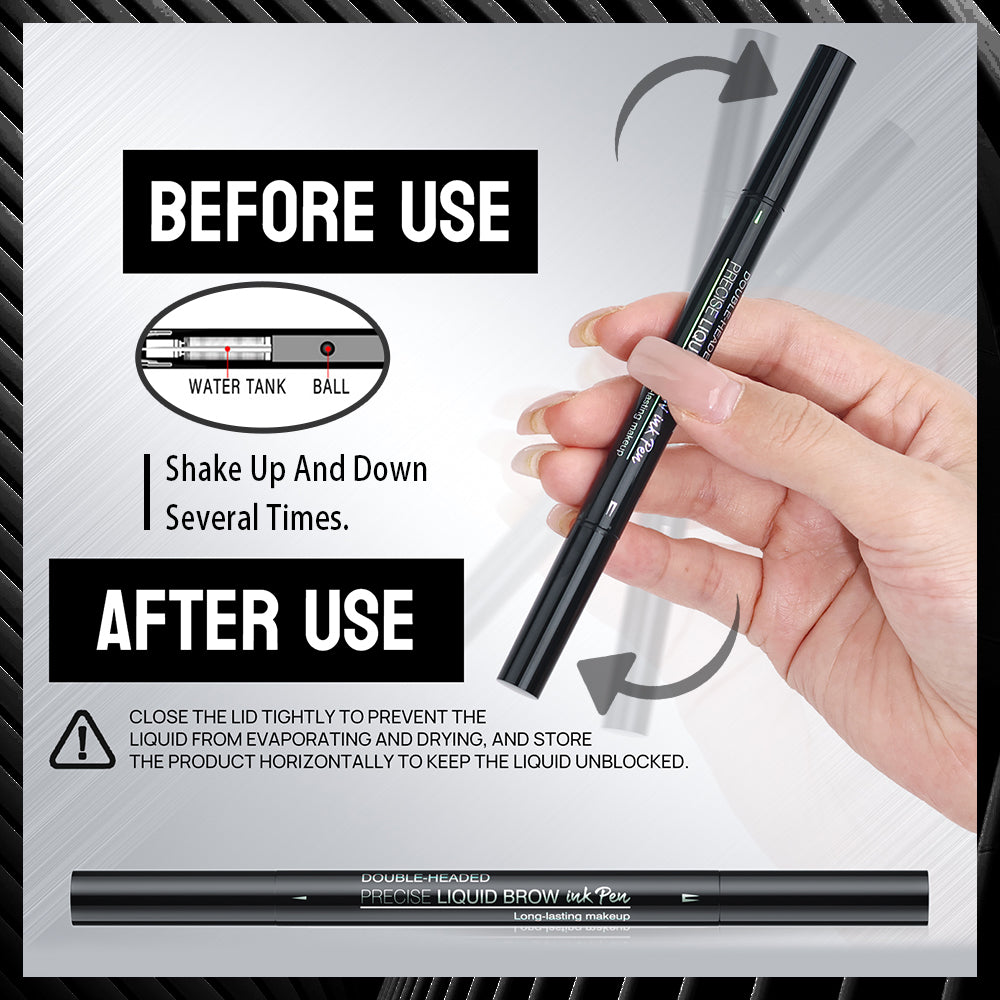 Dr.pedi Double-Headed Liquid Brow Ink Pen, 2-in-1 Microblading Eyebrow Pen with 2-Fork Tip & Spoolie Brush, Waterproof, Long-Lasting Makeup, Natural Hair-Like Strokes, Black Brown