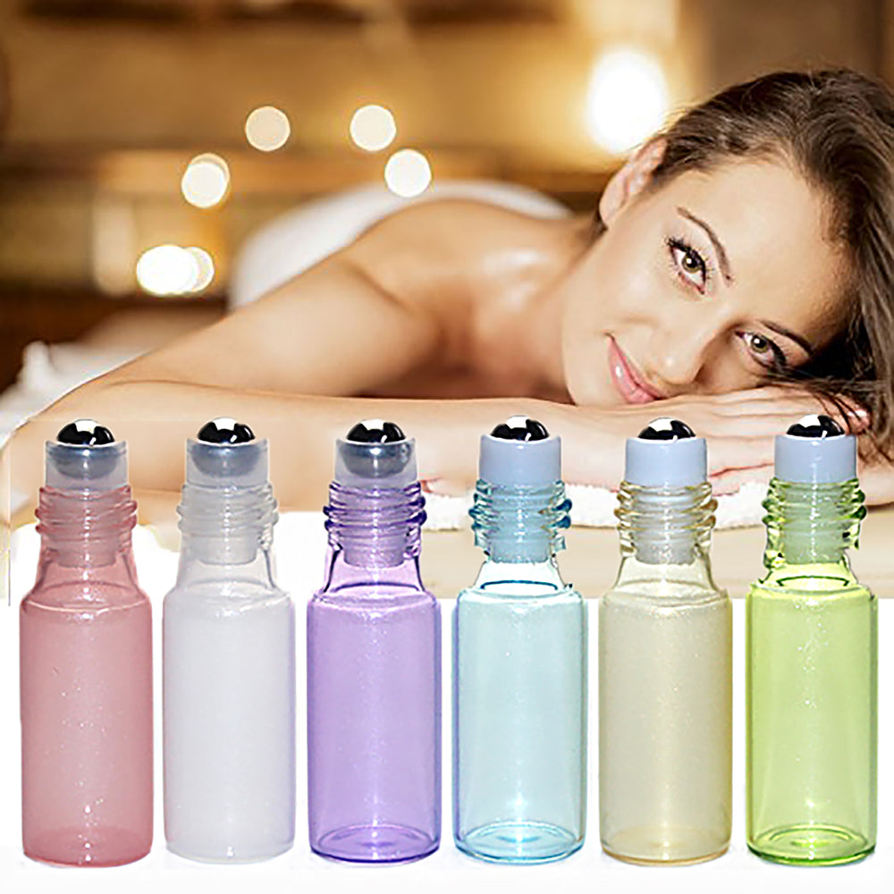 JAYWAYNE 6-Pack 5ml Rollerball Bottles with Gold Caps - Refillable Essential Oil Bottles for DIY Perfume, Aromatherapy, Skincare (6 Colors)