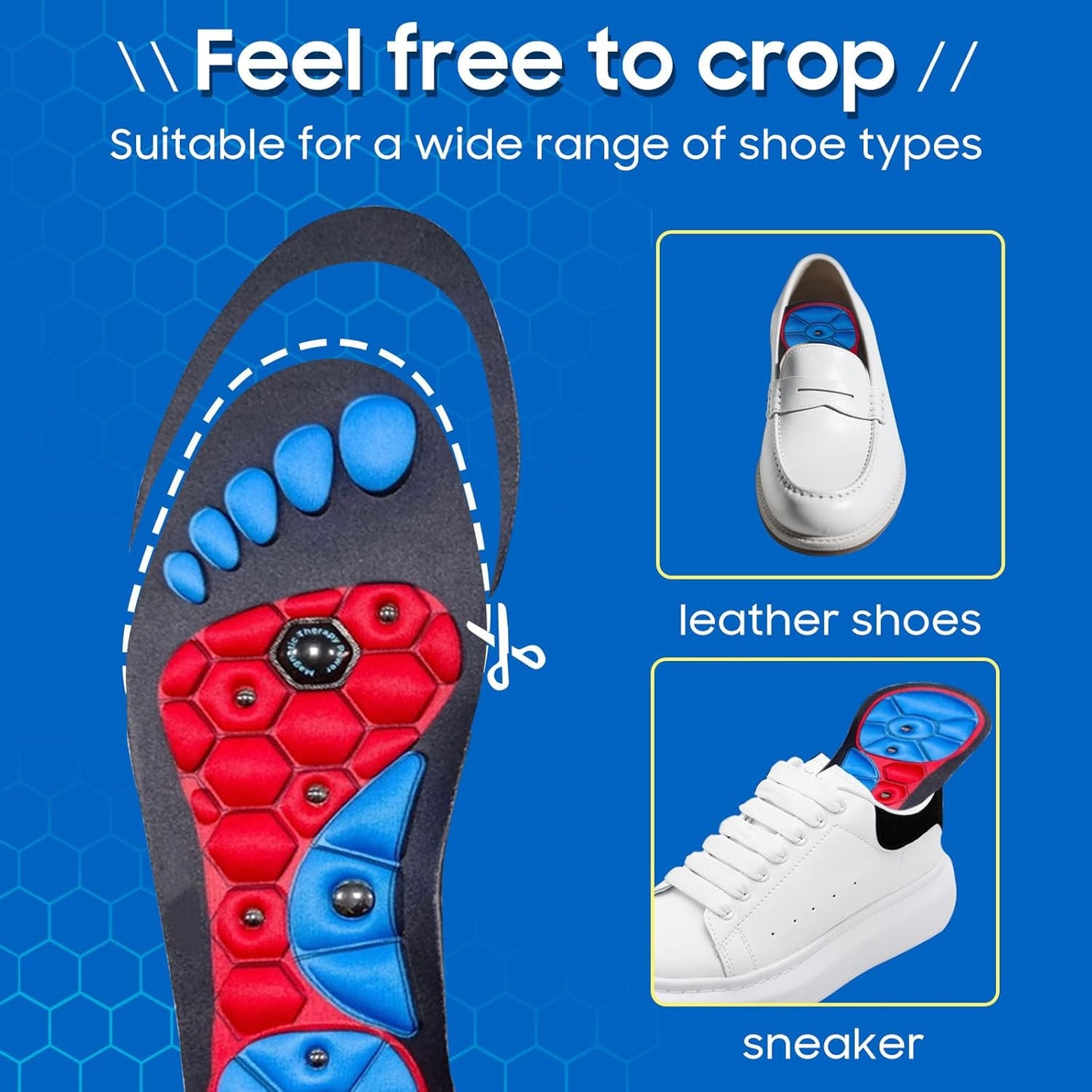 Dr.pedi Magnetic Therapy Insoles with Massage Knobs - Breathable Orthotic Shoe Inserts for Men & Women, Acupressure Arch Support for Foot Pain Relief (Red, S)