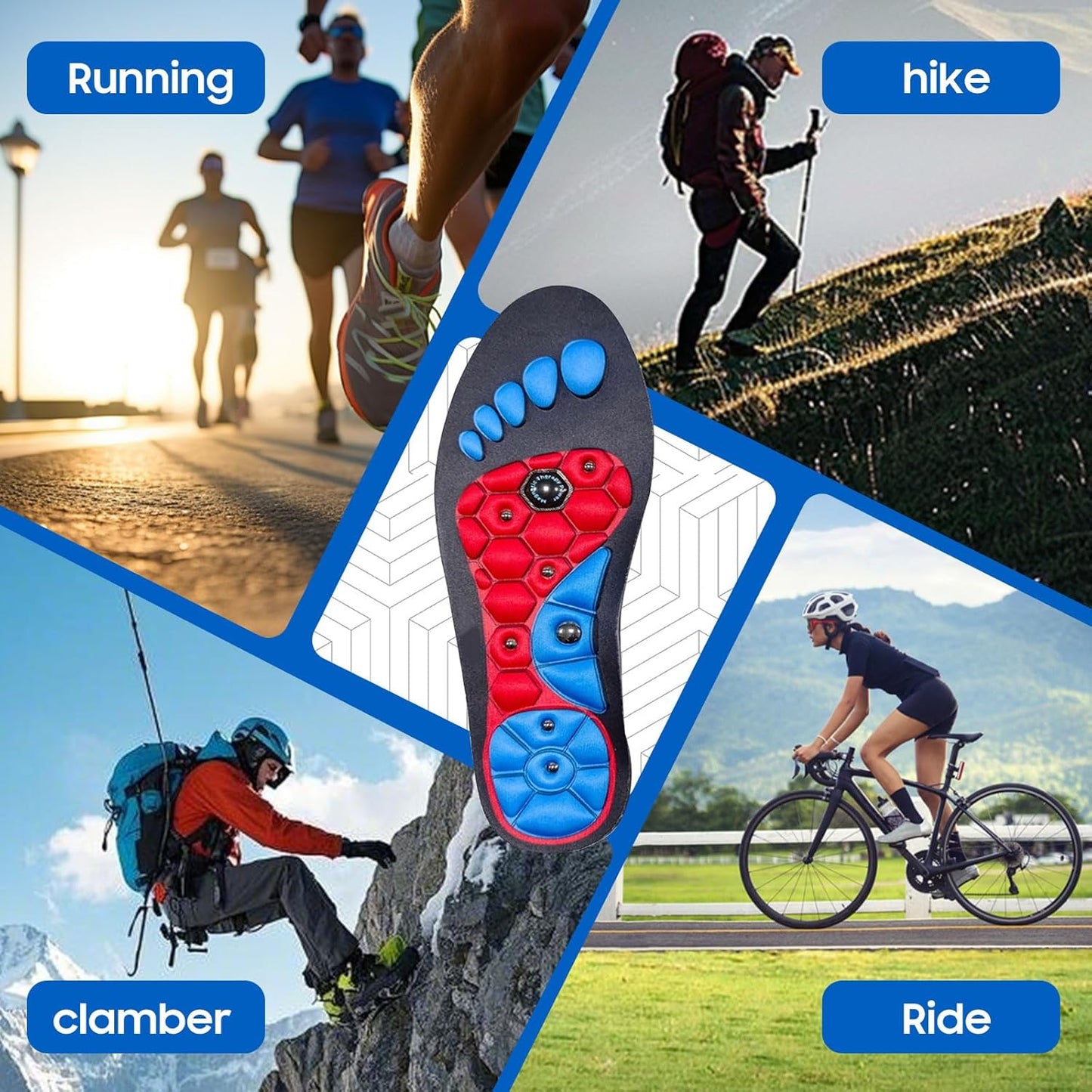 Dr.pedi Magnetic Therapy Insoles with Massage Knobs - Breathable Orthotic Shoe Inserts for Men & Women, Acupressure Arch Support for Foot Pain Relief (Red, S)