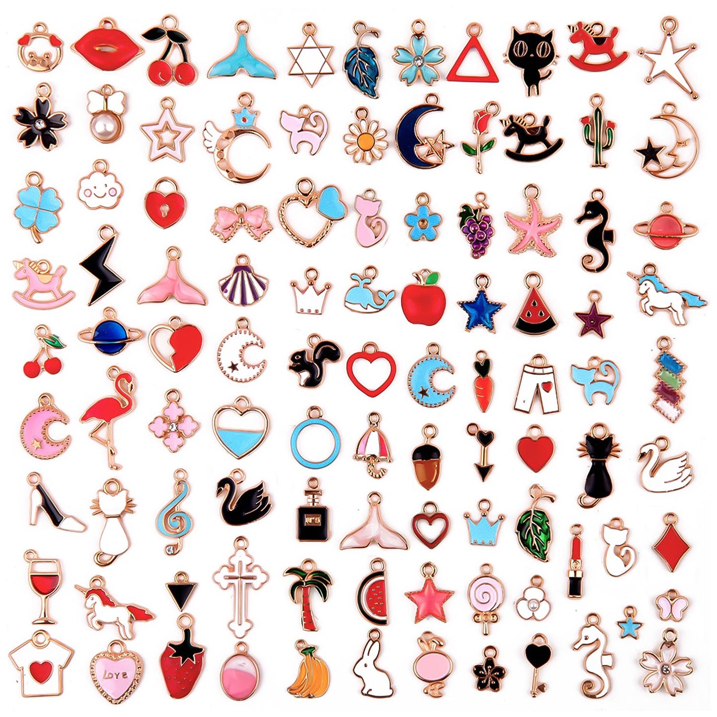 JAYWAYNE Wholesale Bulk Charms Kit – 100pcs Vibrant Gold Enamel Charms for Endless Creativity