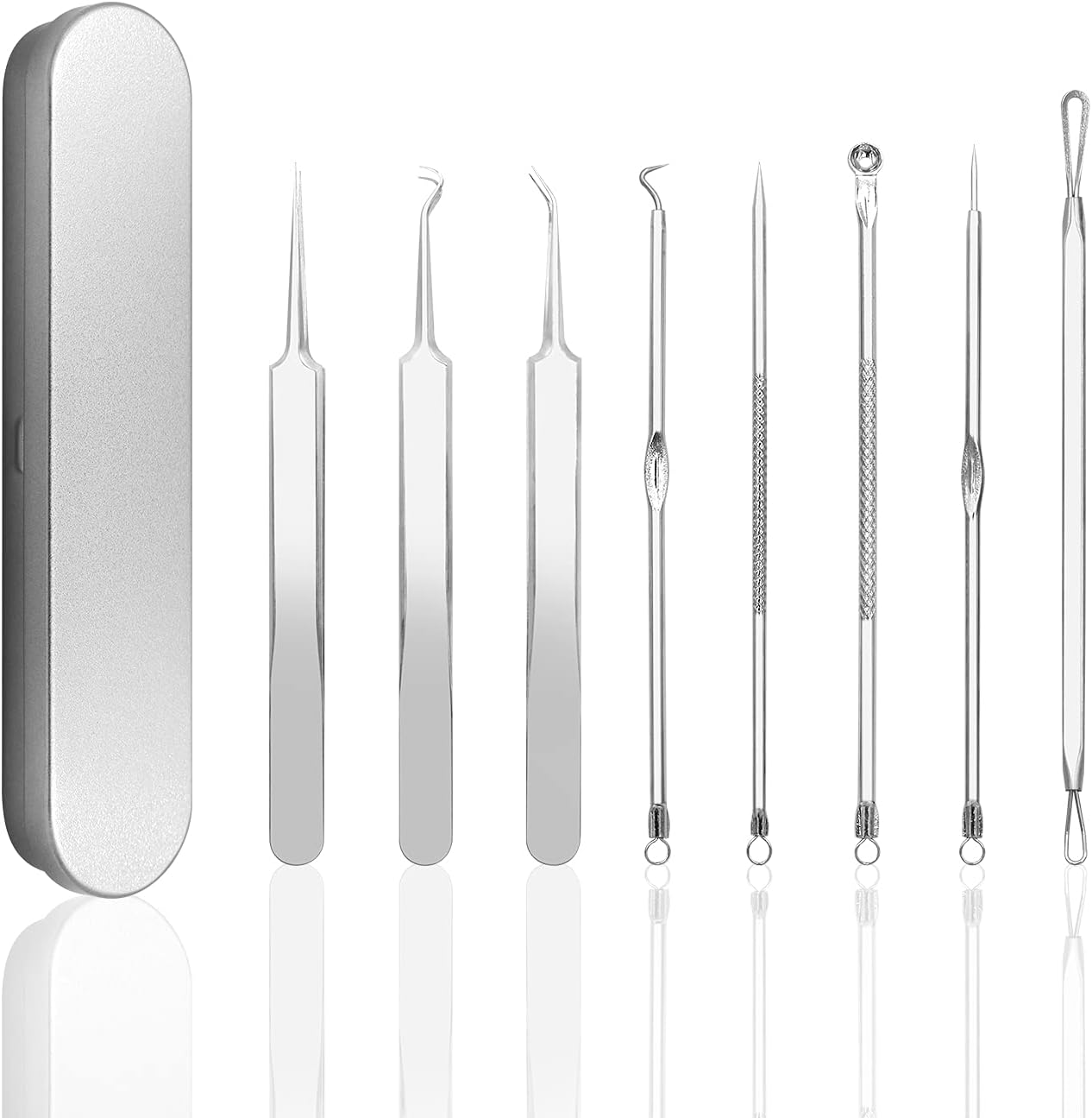 Pimple Popper Stainless Steel Tool Kit - 8Pcs Blackhead Remover Comedone Extractor Kit，Acne Blackhead Tool,Ear Blackhead Removal Products Skincare