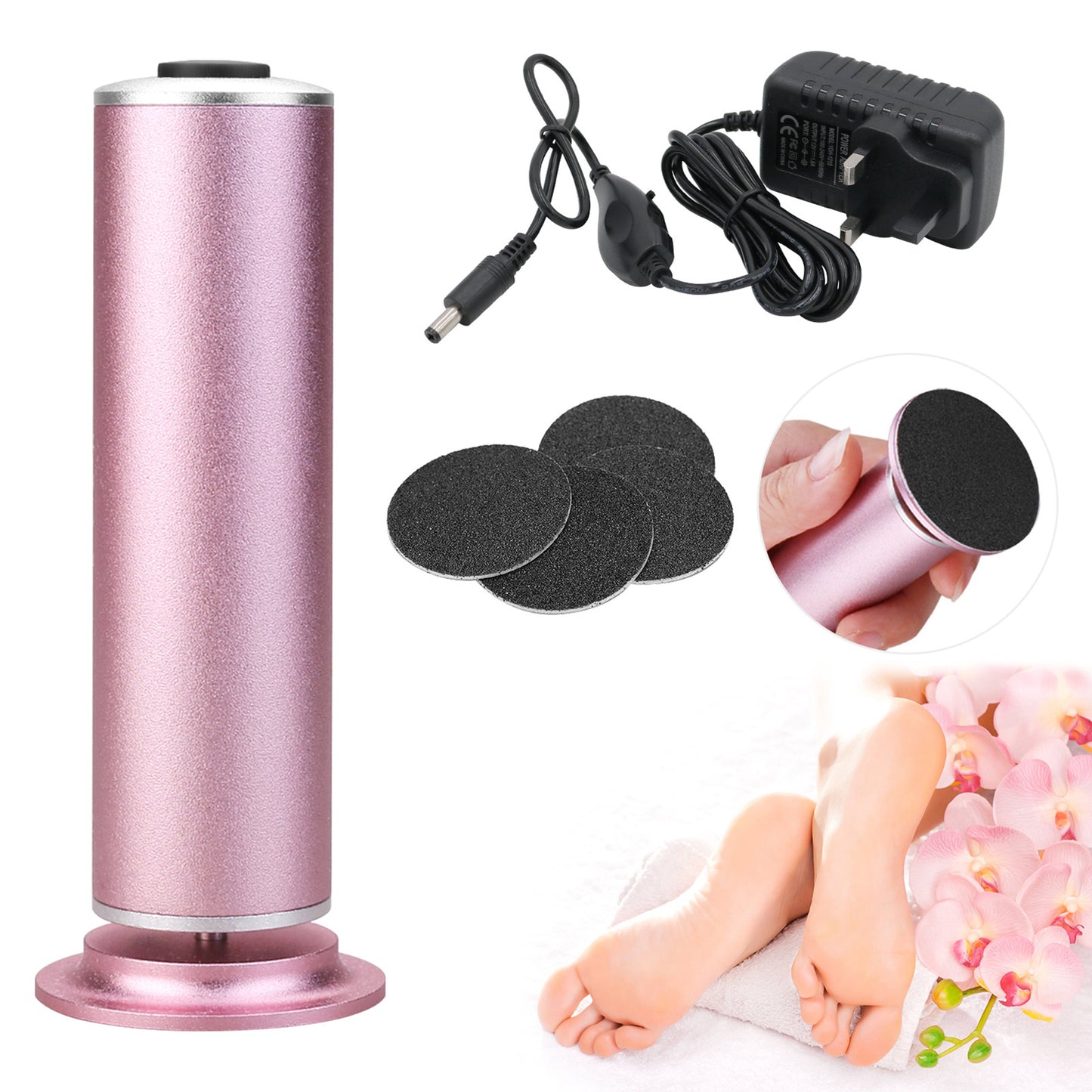 Dr.pedi Electric Callus Remover Rechargeable Pink, Foot File with 3 Replacement Pads & Built-in Switch, Pedicure Grinder for Dead Skin, Hard & Cracked Heels, Home Foot Care Essentials for Women & Men