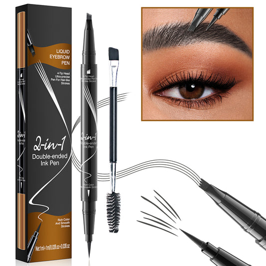 Dr.pedi 4-Tip Head Liquid Eyebrow Pen, 2-in-1 Double-ended Microblading Pen with Ultra-Fine Point, Waterproof Formula for Natural Hair-Like Strokes, Grey
