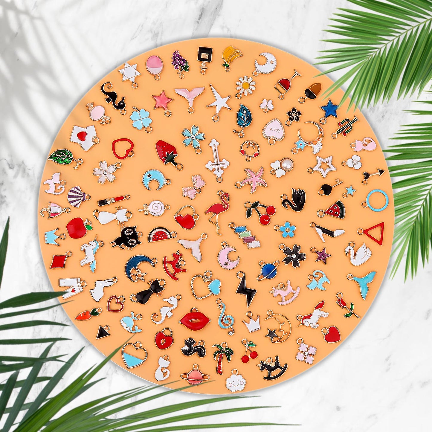 JAYWAYNE Wholesale Bulk Charms Kit – 100pcs Vibrant Gold Enamel Charms for Endless Creativity