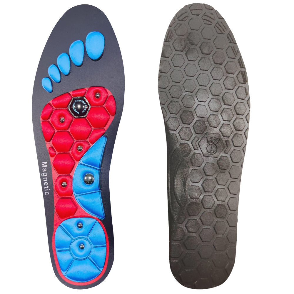 JAYWAYNE Magnetic Therapy Insoles with Massage Knobs - Breathable Orthotic Shoe Inserts for Men & Women, Acupressure Arch Support for Foot Pain Relief (Red, L)