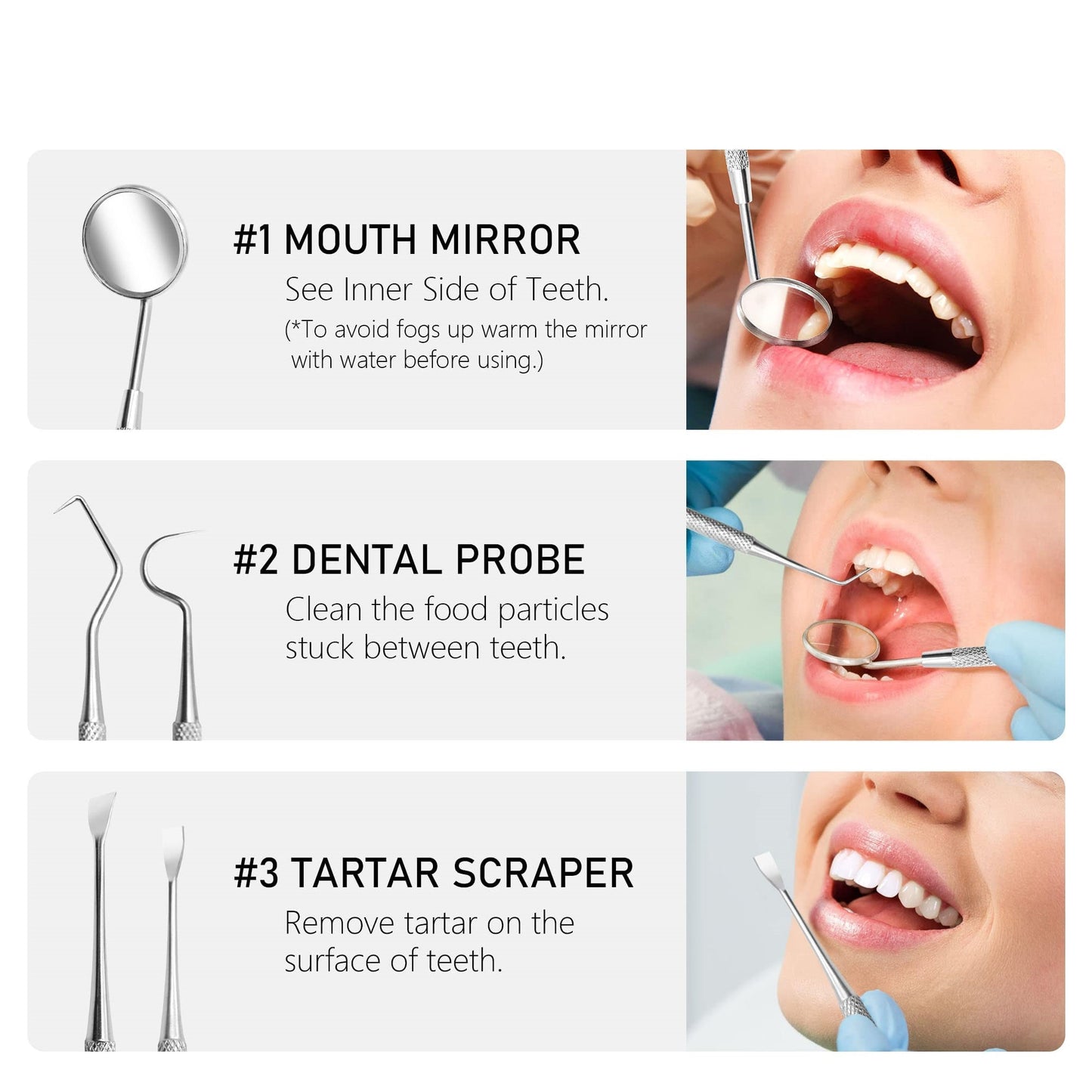 JAYWAYNE Dental Tools Teeth Cleaning Tools Kit 6 Pcs Dental Care Kit Stainless Steel Dental Pick Tartar Remover Tool for Home, Dental Office, Personal Oral Care - Storage Case Included