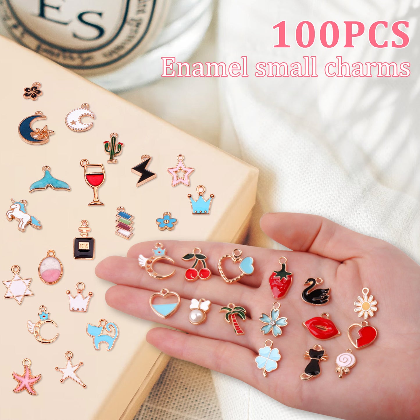 JAYWAYNE Wholesale Bulk Charms Kit – 100pcs Vibrant Gold Enamel Charms for Endless Creativity