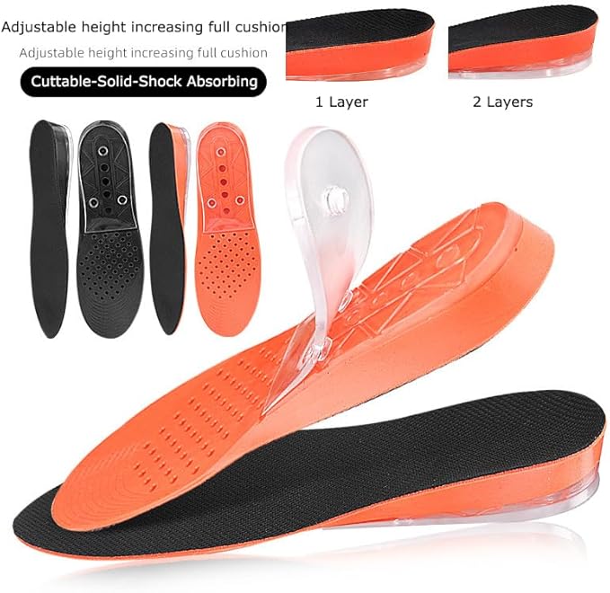 JAYWAYNE 2-Layer Gel Heel Insoles for Height Increase - Adjustable Self-Adhesive Soft Shock-Absorbing Wedge Shoe Inserts for Leg Length Difference & Comfort (2.6cm Lift, Black)