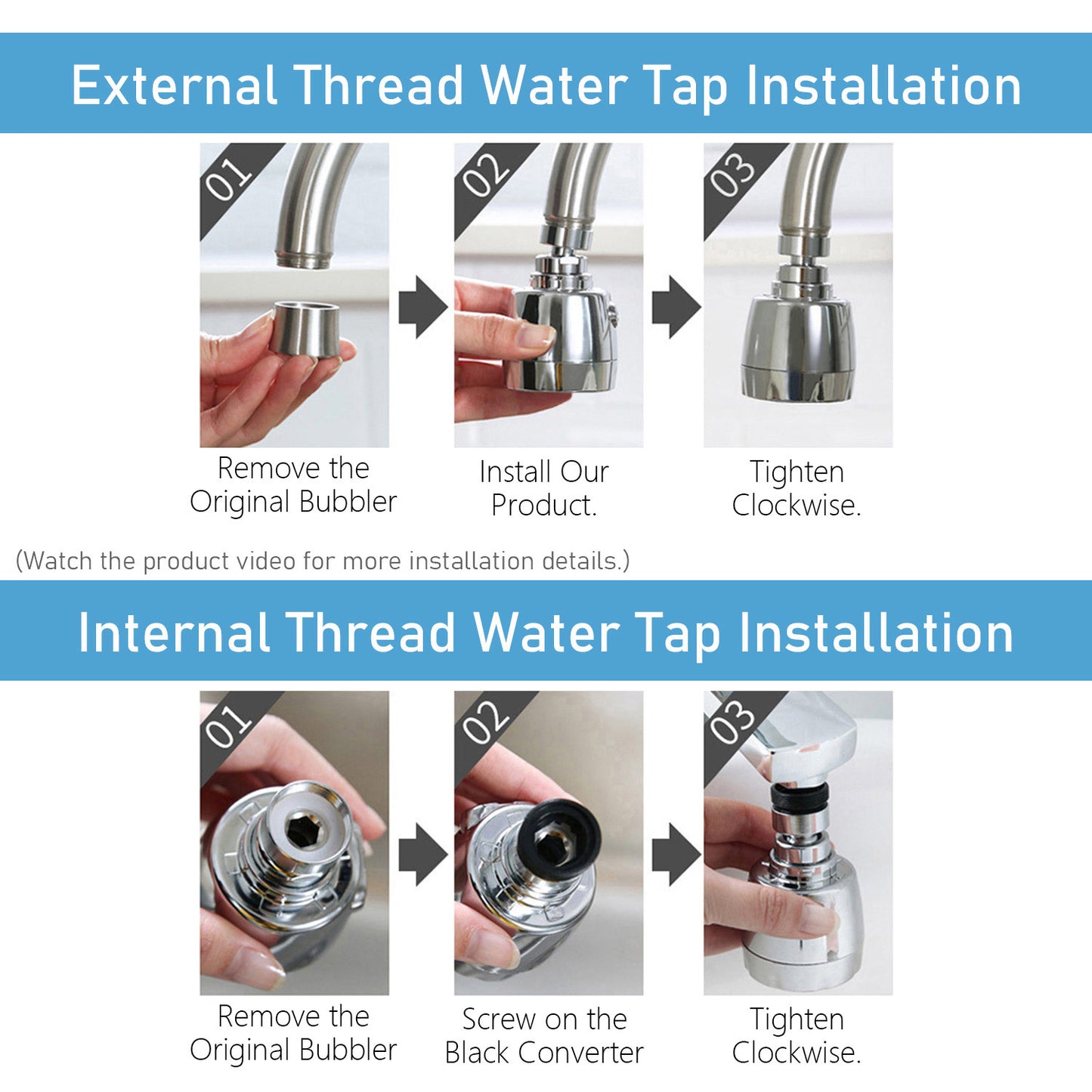 JAYWAYNE Kitchen Faucet Sprayer Attachment, Movable Faucet Extender for Kitchen Sink, 360° Rotatable Sink Faucet Head Anti-Splash Tap Booster Shower and Water Saving Faucet for Kitchen