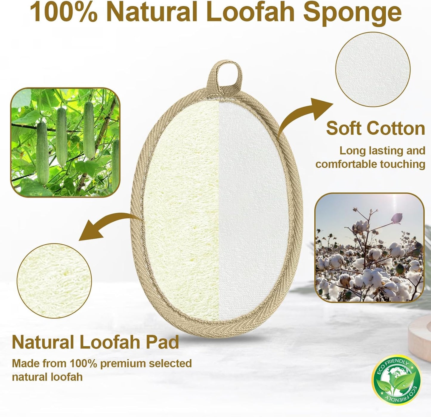 Dr.pedi Loofah Sponge, Large Exfoliating Body Scrubber for Shower, 100% Biodegradable Bath Sponge for Men and Women, Reusable for Dead Skin Removal - Beige