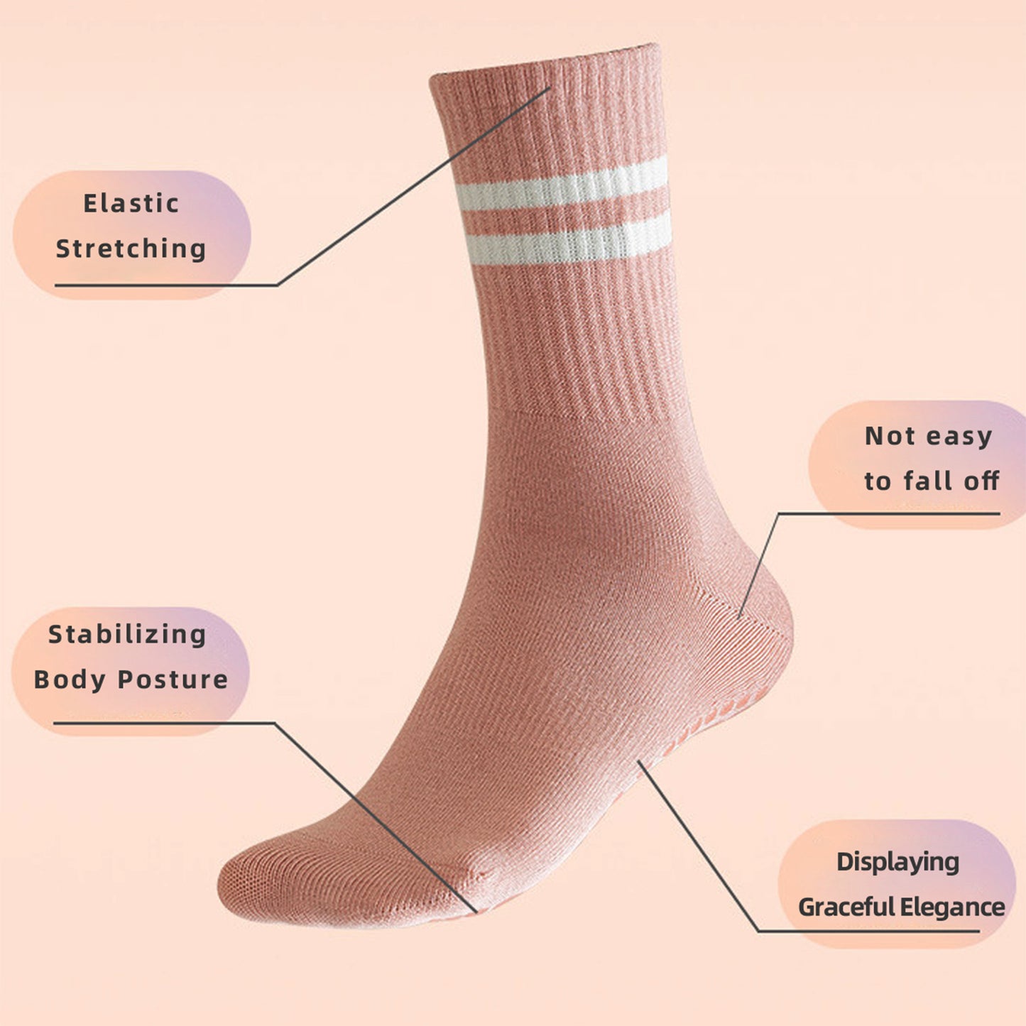 Dr.pedi 8 Pairs Non-Slip Grip Socks for Women, Crew Yoga Pilates Socks with Arch Support, Traction Workout Socks for Barre, Ballet, Hospital, Home