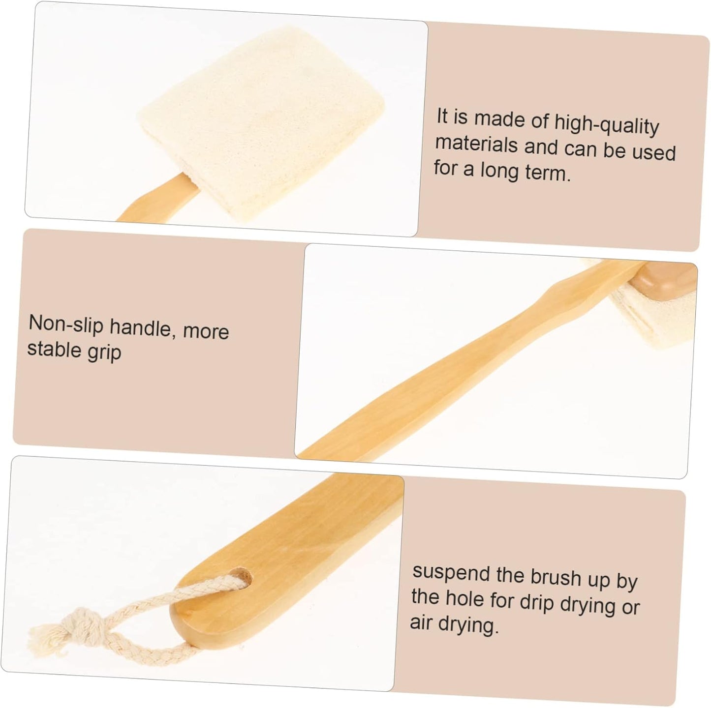 Dr.pedi Long Handle Back Scrubber, Exfoliating Body Scrub Brush with Natural Loofah on a Stick for Men and Women, Reusable Bath Brush for Smooth Skin
