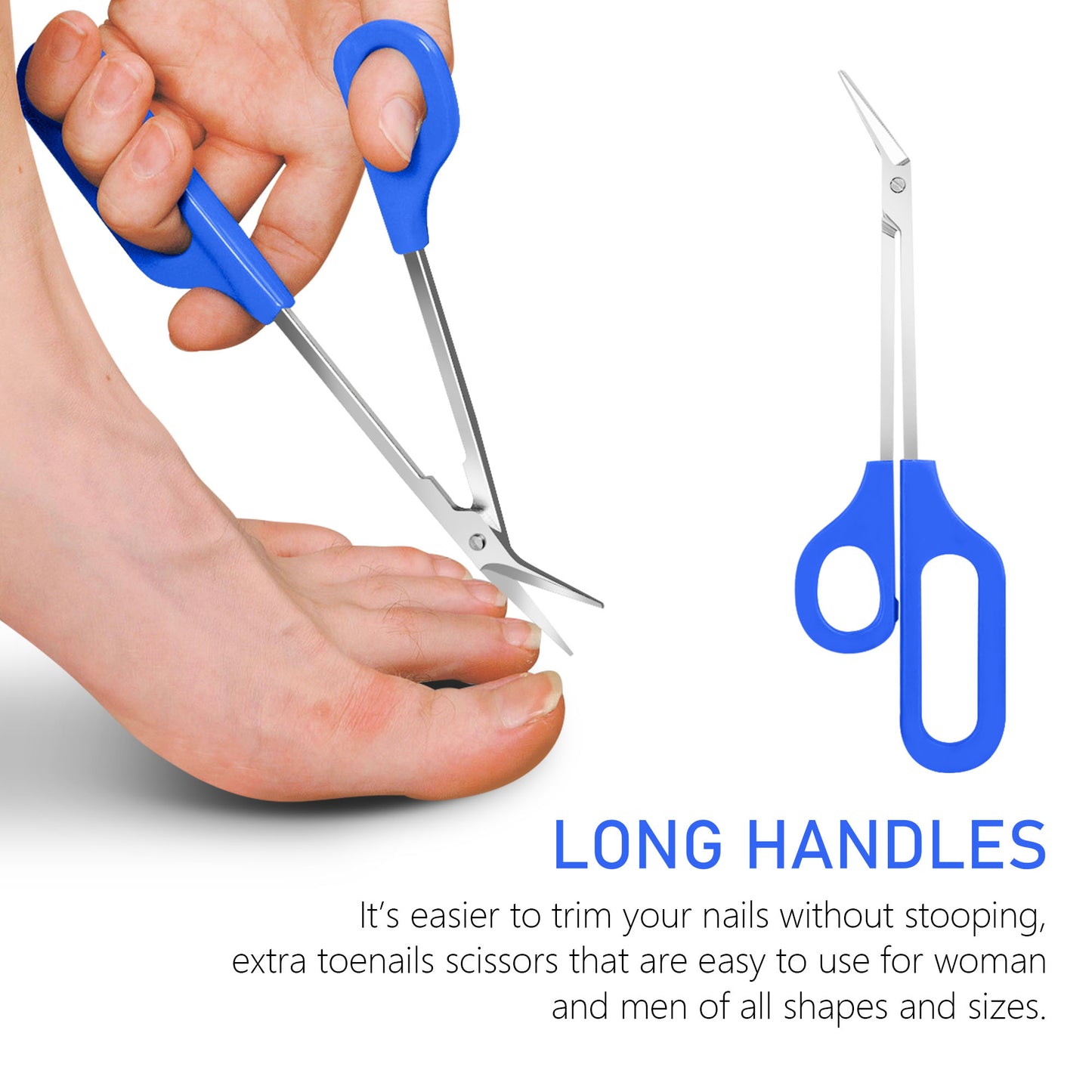 Dr.pedi Long Handle Toenail Scissors with Easy-Grip Handle, Professional Pedicure Tool for Seniors & Elderly, Ingrown & Thick Nail Clipper/Cutter, Manicure & Pedicure Stainless Steel Scissor Trimmer