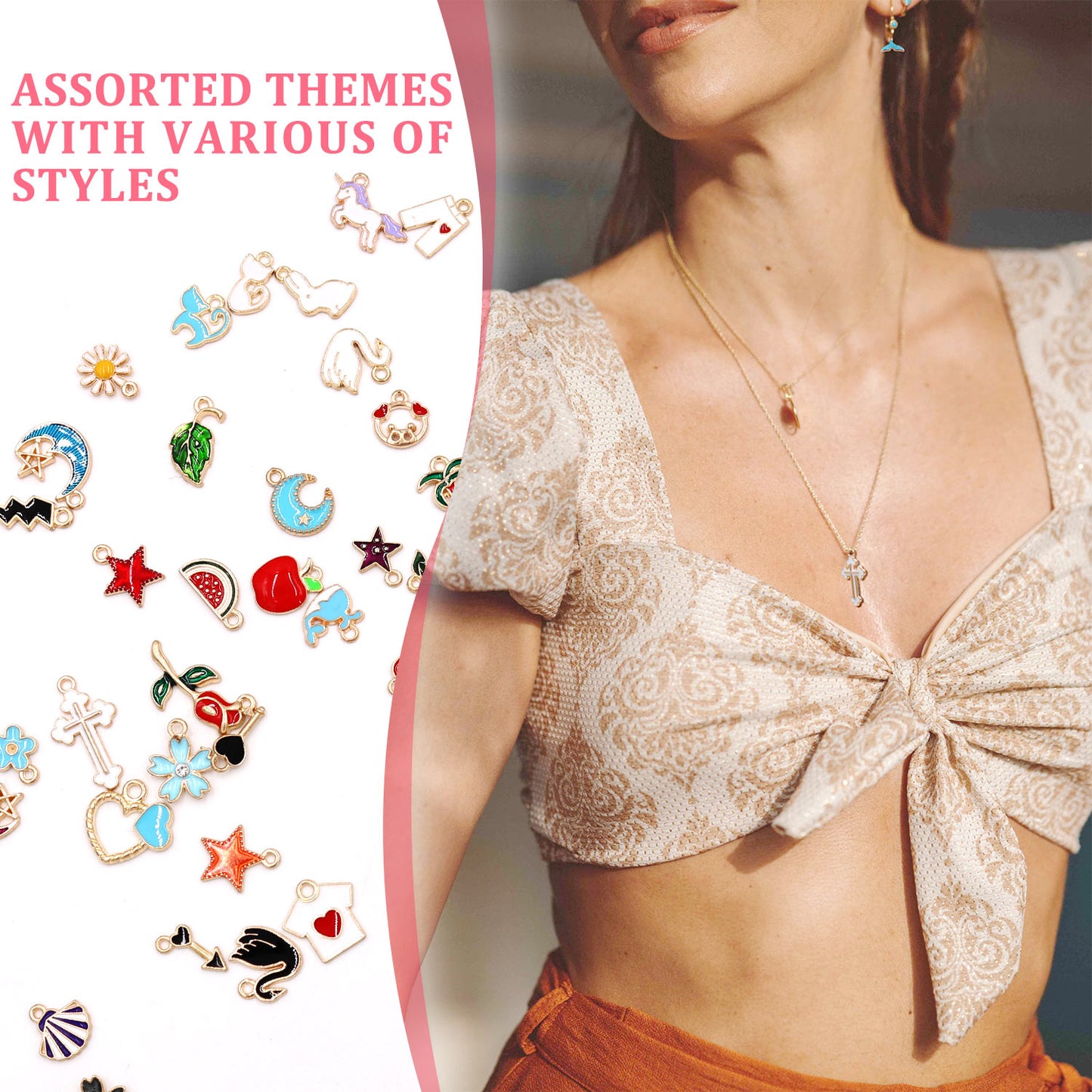 JAYWAYNE Wholesale Bulk Charms Kit – 100pcs Vibrant Gold Enamel Charms for Endless Creativity