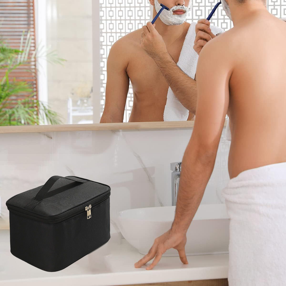 JAYWAYNE Large Capacity Makeup Bag Toiletry Bag Makeup Case, 9.7"×6.5"×5.3" Organizer for Travel, Daily Use & Bathroom Storage