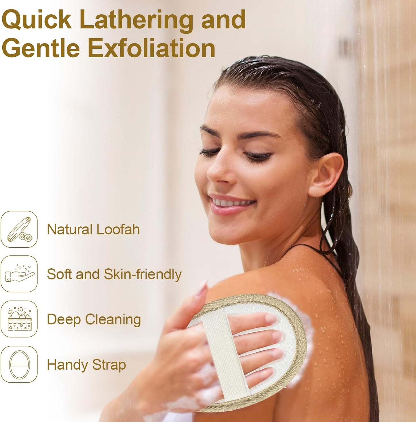 Dr.pedi Loofah Sponge, Large Exfoliating Body Scrubber for Shower, 100% Biodegradable Bath Sponge for Men and Women, Reusable for Dead Skin Removal - Beige