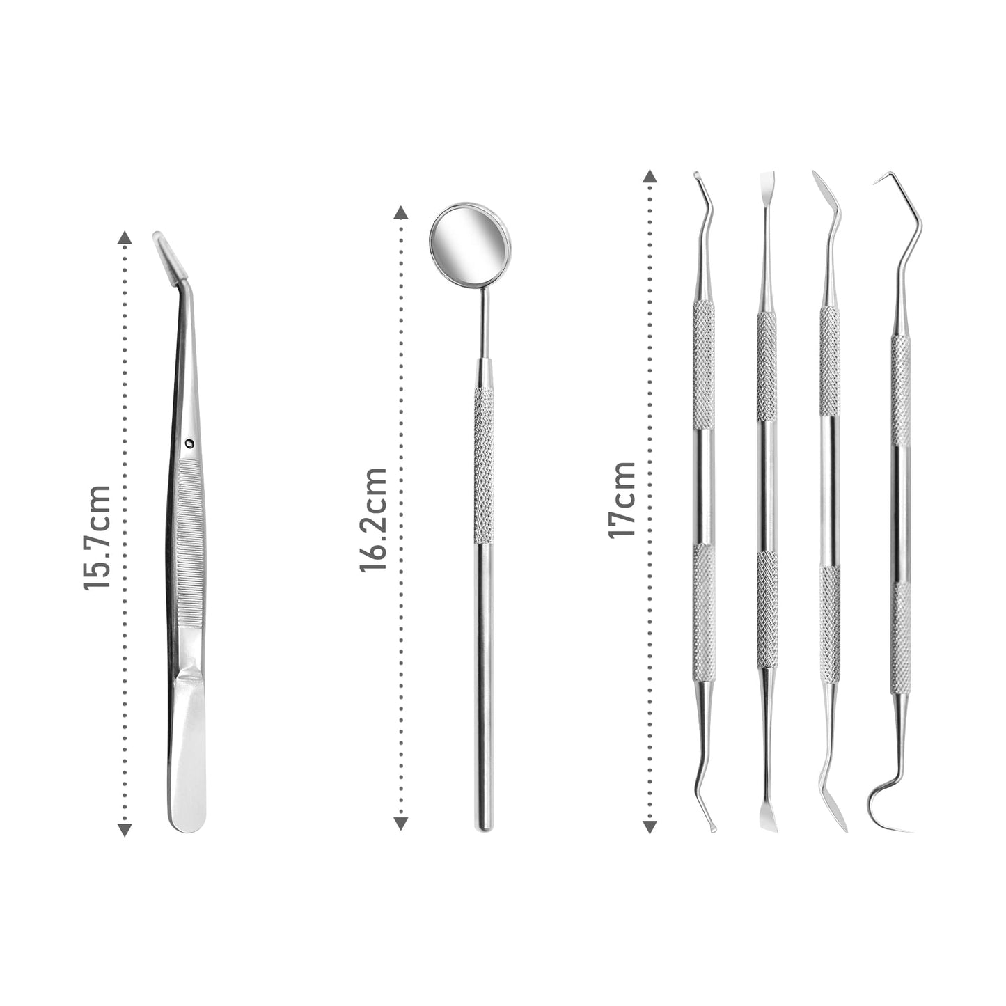 JAYWAYNE Dental Tools Teeth Cleaning Tools Kit 6 Pcs Dental Care Kit Stainless Steel Dental Pick Tartar Remover Tool for Home, Dental Office, Personal Oral Care - Storage Case Included