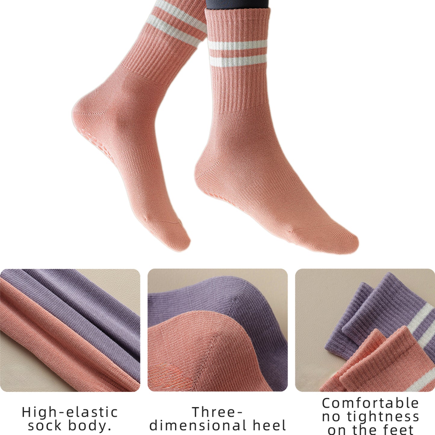 Dr.pedi 8 Pairs Non-Slip Grip Socks for Women, Crew Yoga Pilates Socks with Arch Support, Traction Workout Socks for Barre, Ballet, Hospital, Home