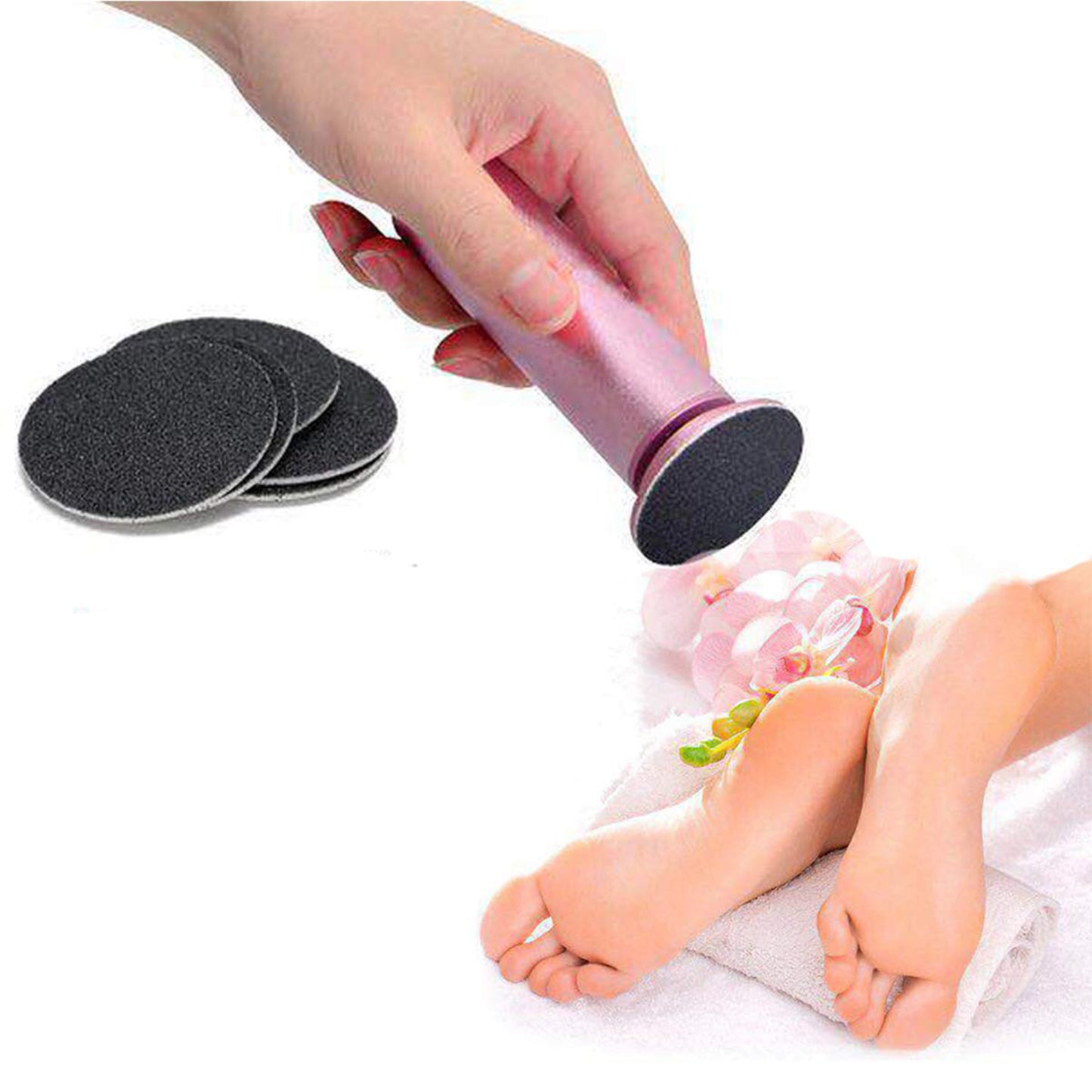 Dr.pedi Electric Callus Remover Rechargeable Pink, Foot File with 3 Replacement Pads & Built-in Switch, Pedicure Grinder for Dead Skin, Hard & Cracked Heels, Home Foot Care Essentials for Women & Men