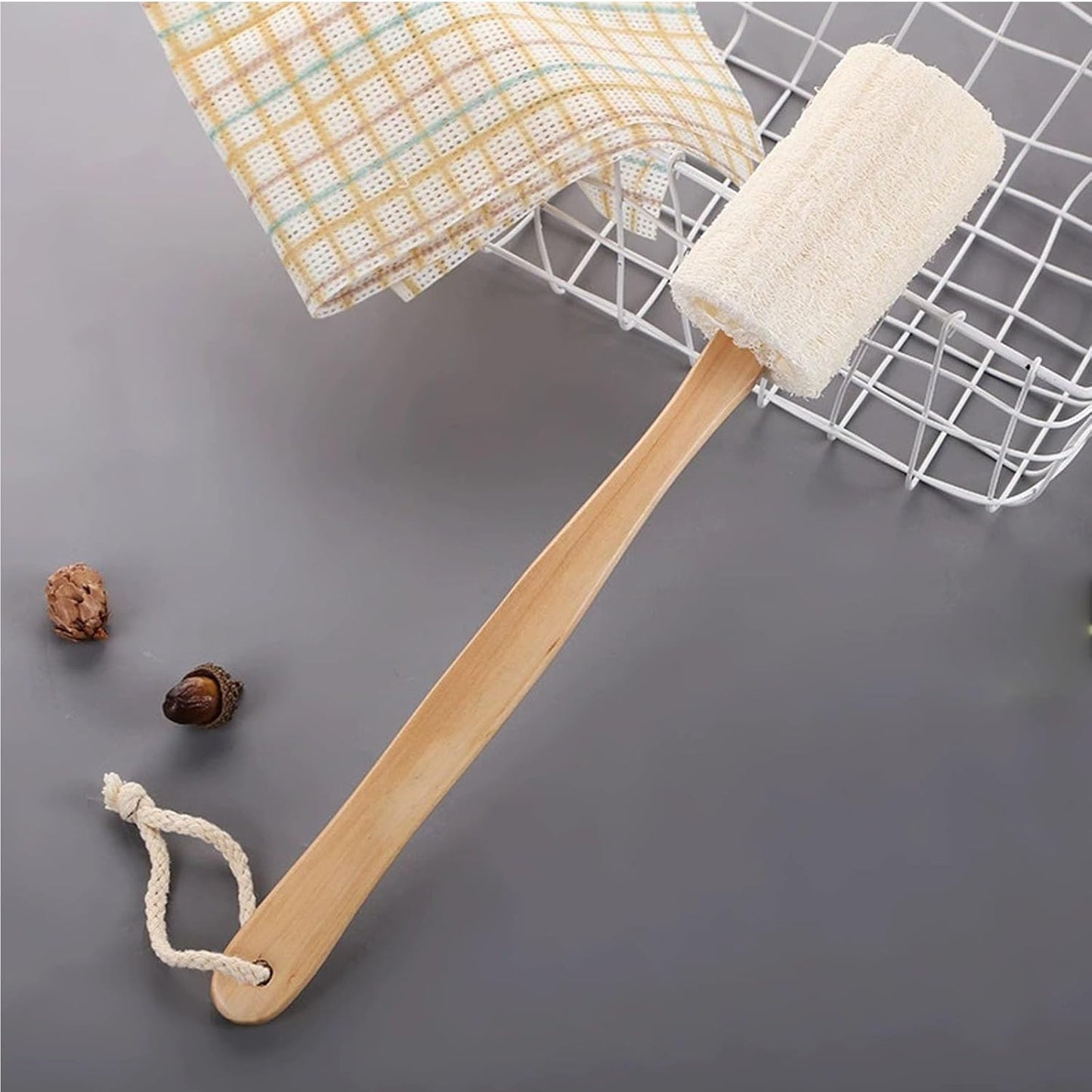 Dr.pedi Long Handle Back Scrubber, Exfoliating Body Scrub Brush with Natural Loofah on a Stick for Men and Women, Reusable Bath Brush for Smooth Skin