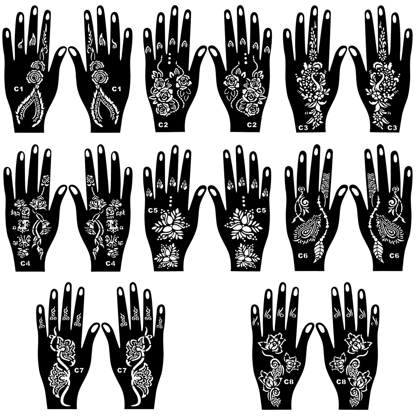 Henna Stencils, 8 Pcs Henna Tattoo Stencil, Mehndi Henna Tattoo Sticker for Indian Body Art Teen Girl DIY Semi Permanent Makeup Tool