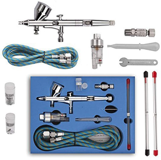 Double Action Airbrush Kit Air Brush Spray Gun with 0.3mm/0.2mm/0.5mm Needles and Air Hose for Temporary Tattoo Nail Art Car Hobby