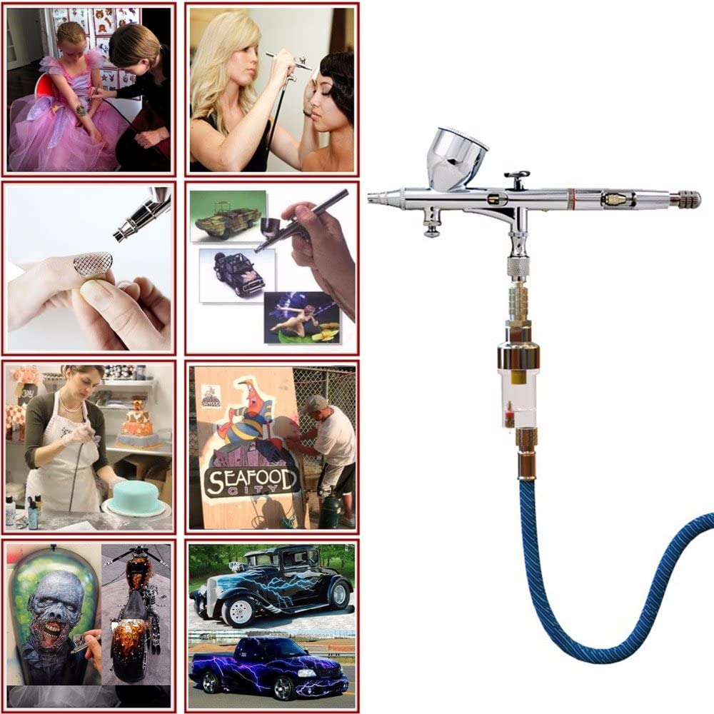 Double Action Airbrush Kit Air Brush Spray Gun with 0.3mm/0.2mm/0.5mm Needles and Air Hose for Temporary Tattoo Nail Art Car Hobby