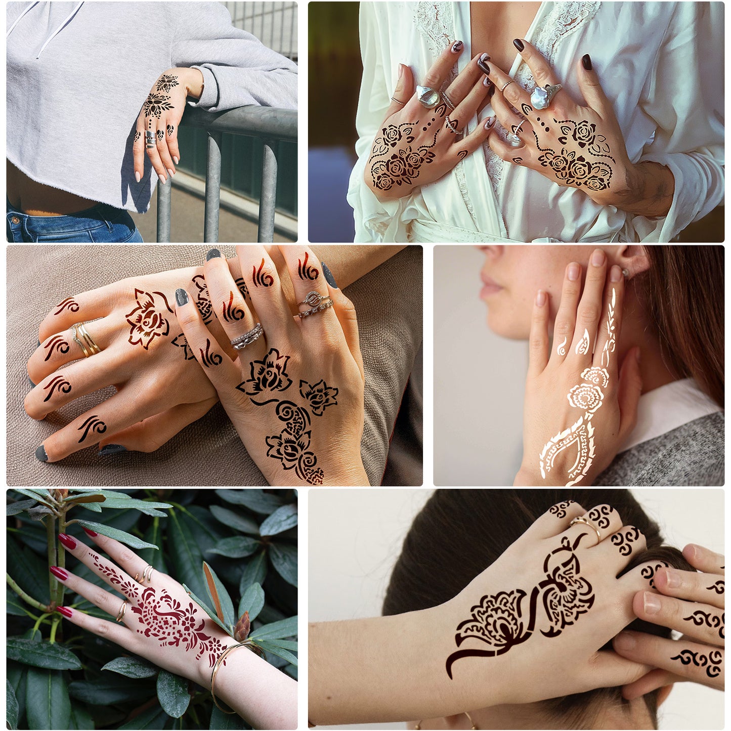 Henna Stencils, 8 Pcs Henna Tattoo Stencil, Mehndi Henna Tattoo Sticker for Indian Body Art Teen Girl DIY Semi Permanent Makeup Tool