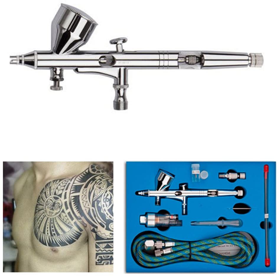 Double Action Airbrush Kit Air Brush Spray Gun with 0.3mm/0.2mm/0.5mm Needles and Air Hose for Temporary Tattoo Nail Art Car Hobby
