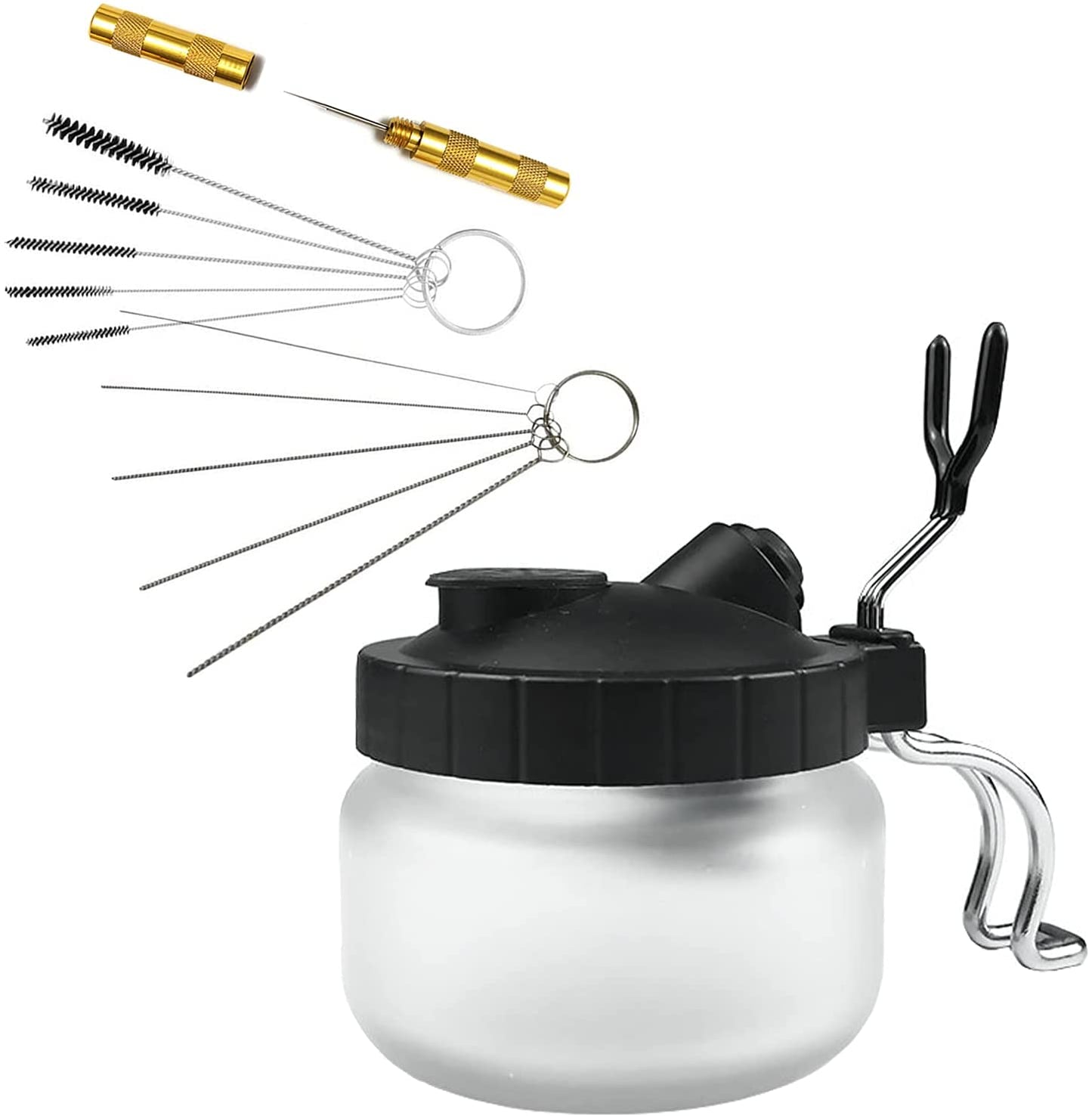 Airbrush Cleaning Kit Jaywayne Airbrush Cleaner Glass Cleaning Pot with Holder and Air Filter Mat,Airbrush Cleaning Tool Set with Nozzle Cleaning Needles Brush,Airbrush Spray Gun Cleaning Kit