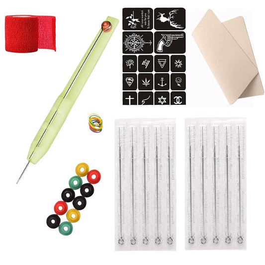 Jaywayne Stick and Poke Tattoo Kit,Tattoo Kit with 10 PCS Tattoo Needles,Hand Poke Tattoo Supplies Kit with Tattoo Practice Skins Cohesive Bandage DIY Hand Poke Pen