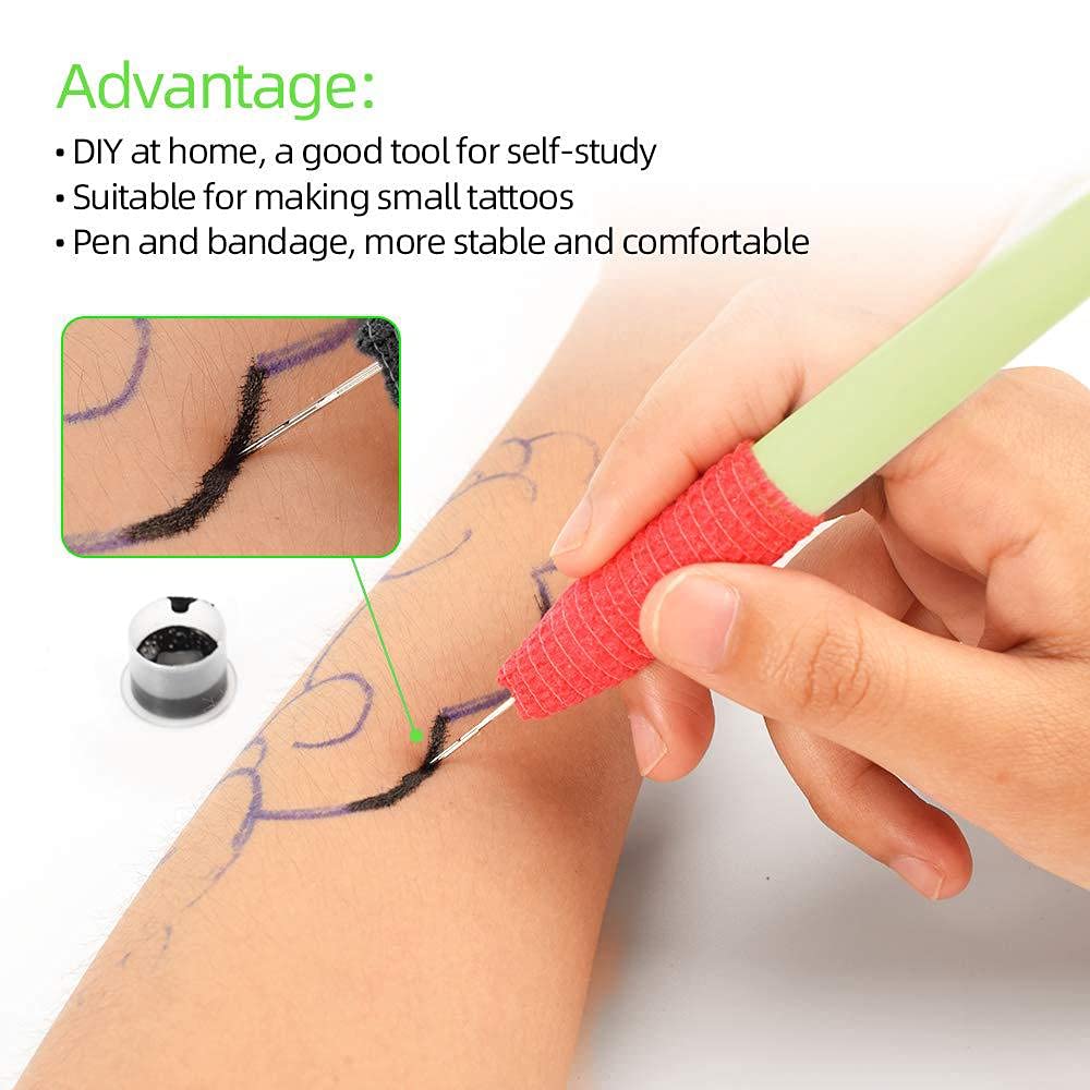 Jaywayne Stick and Poke Tattoo Kit,Tattoo Kit with 10 PCS Tattoo Needles,Hand Poke Tattoo Supplies Kit with Tattoo Practice Skins Cohesive Bandage DIY Hand Poke Pen