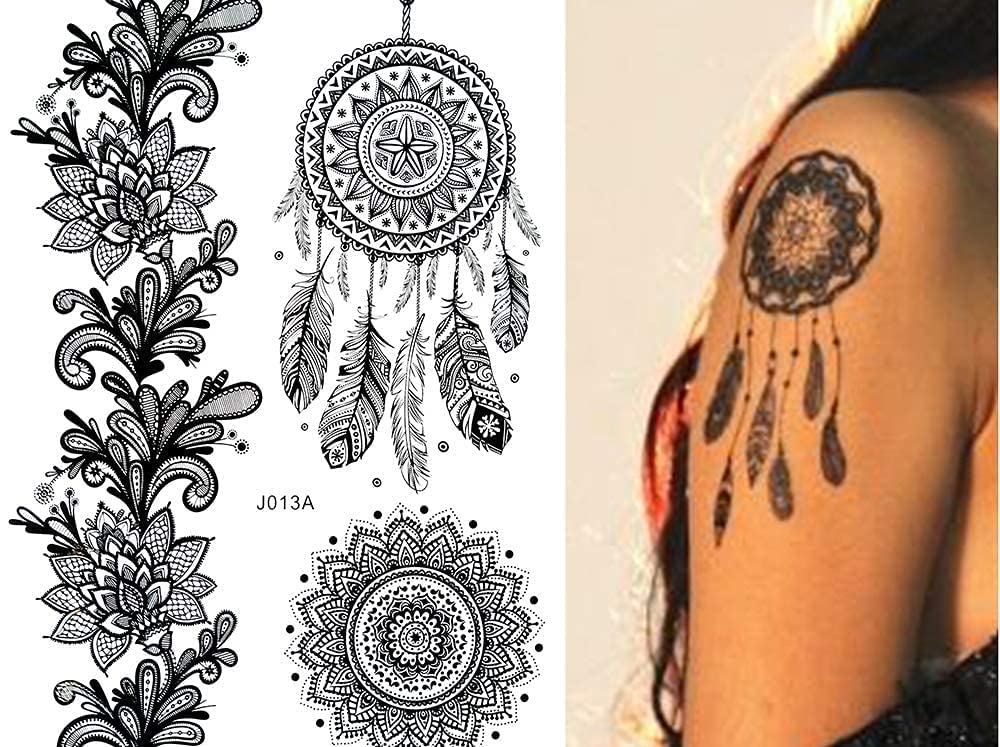 Temporary Tattoos for Women 6 Pack Fake Tattoos That Look Real and Last Long Fake Tattoos for Adults Women & Girls Metallic Black Lace Body Art Large Big Arm