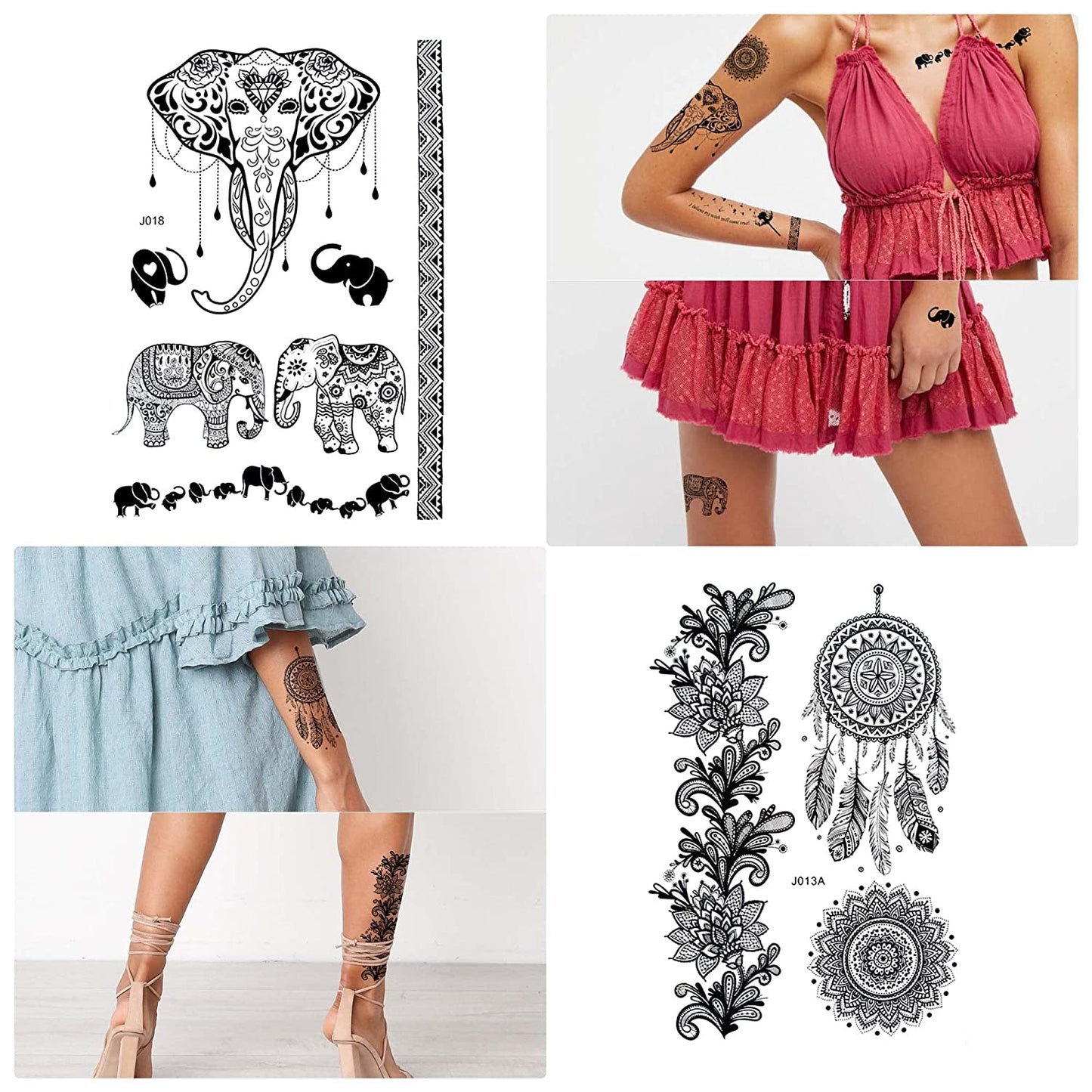 Temporary Tattoos for Women 6 Pack Fake Tattoos That Look Real and Last Long Fake Tattoos for Adults Women & Girls Metallic Black Lace Body Art Large Big Arm