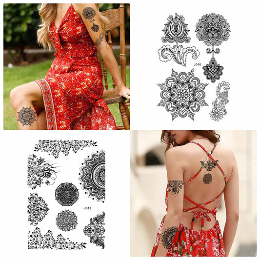 Temporary Tattoos for Women 6 Pack Fake Tattoos That Look Real and Last Long Fake Tattoos for Adults Women & Girls Metallic Black Lace Body Art Large Big Arm