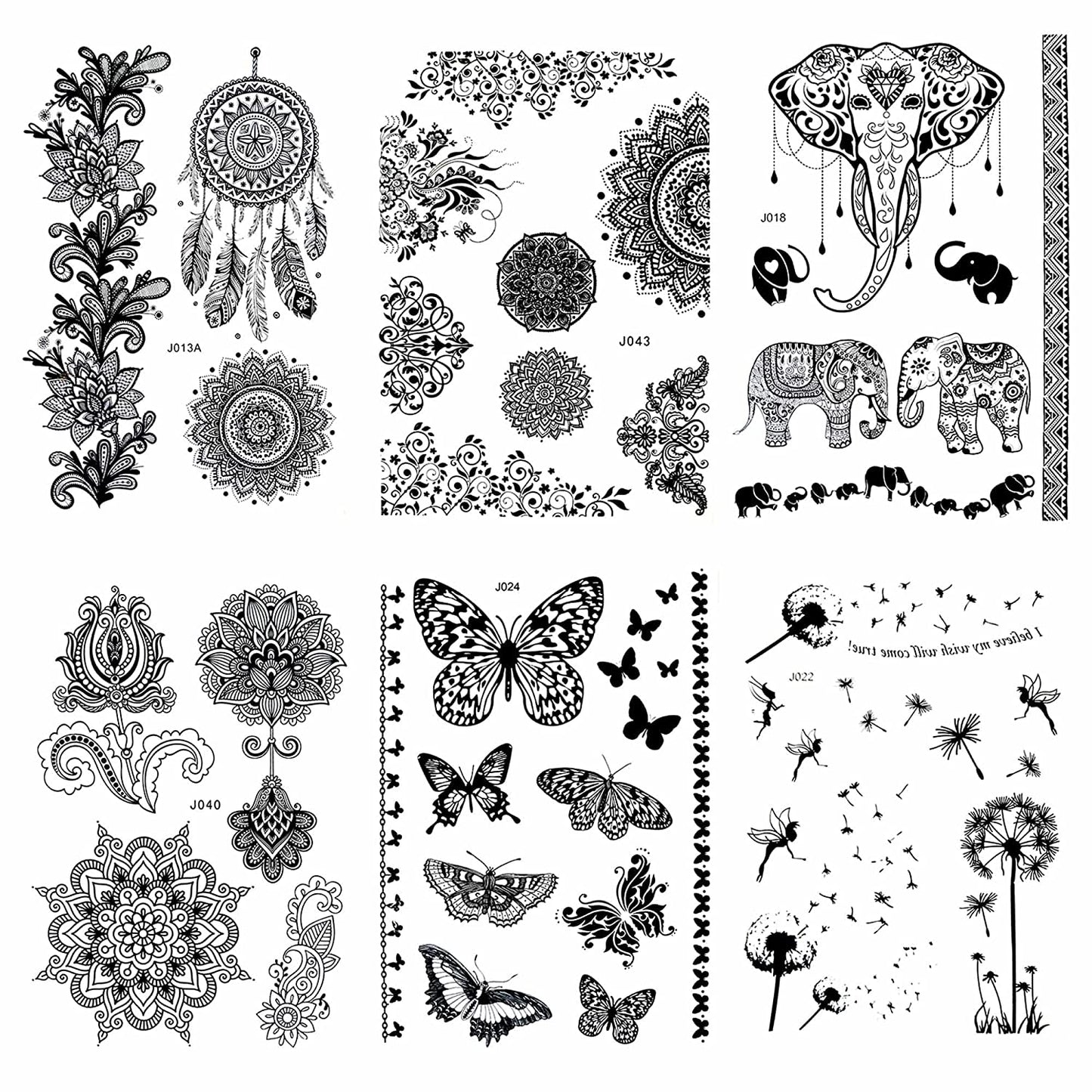 Temporary Tattoos for Women 6 Pack Fake Tattoos That Look Real and Last Long Fake Tattoos for Adults Women & Girls Metallic Black Lace Body Art Large Big Arm