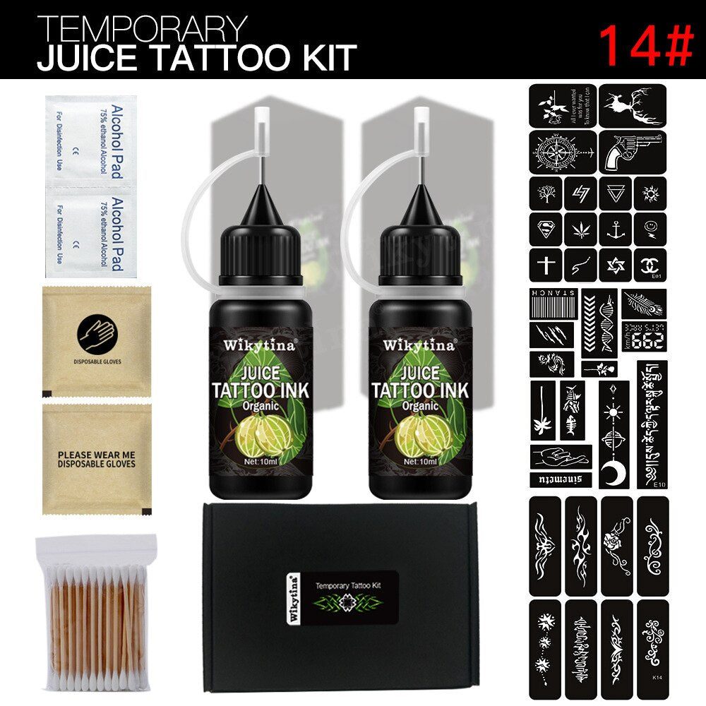 Temporary Tattoo Kit Waterproof Juice Tattoo Kit With Stencils Body Paint Fake Tattoos Sticker Semi Permanent with Tattoo Ink