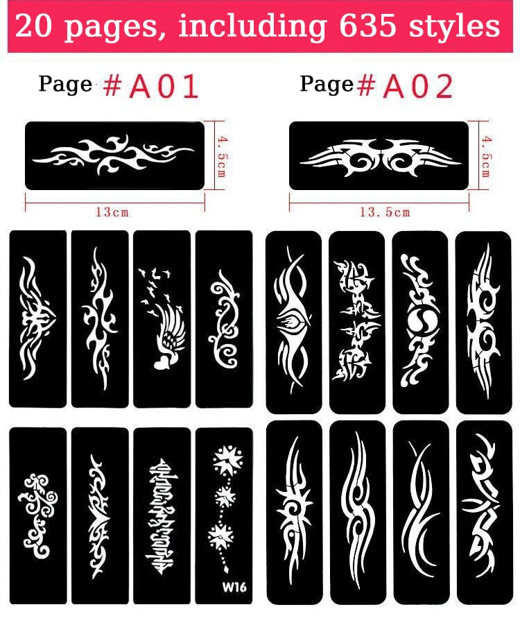Temporary Tattoo Stencils For Body Art Henna Templates Stickers Glitter Tattoo Templates Book For Painting Drawing Airbrush Painting