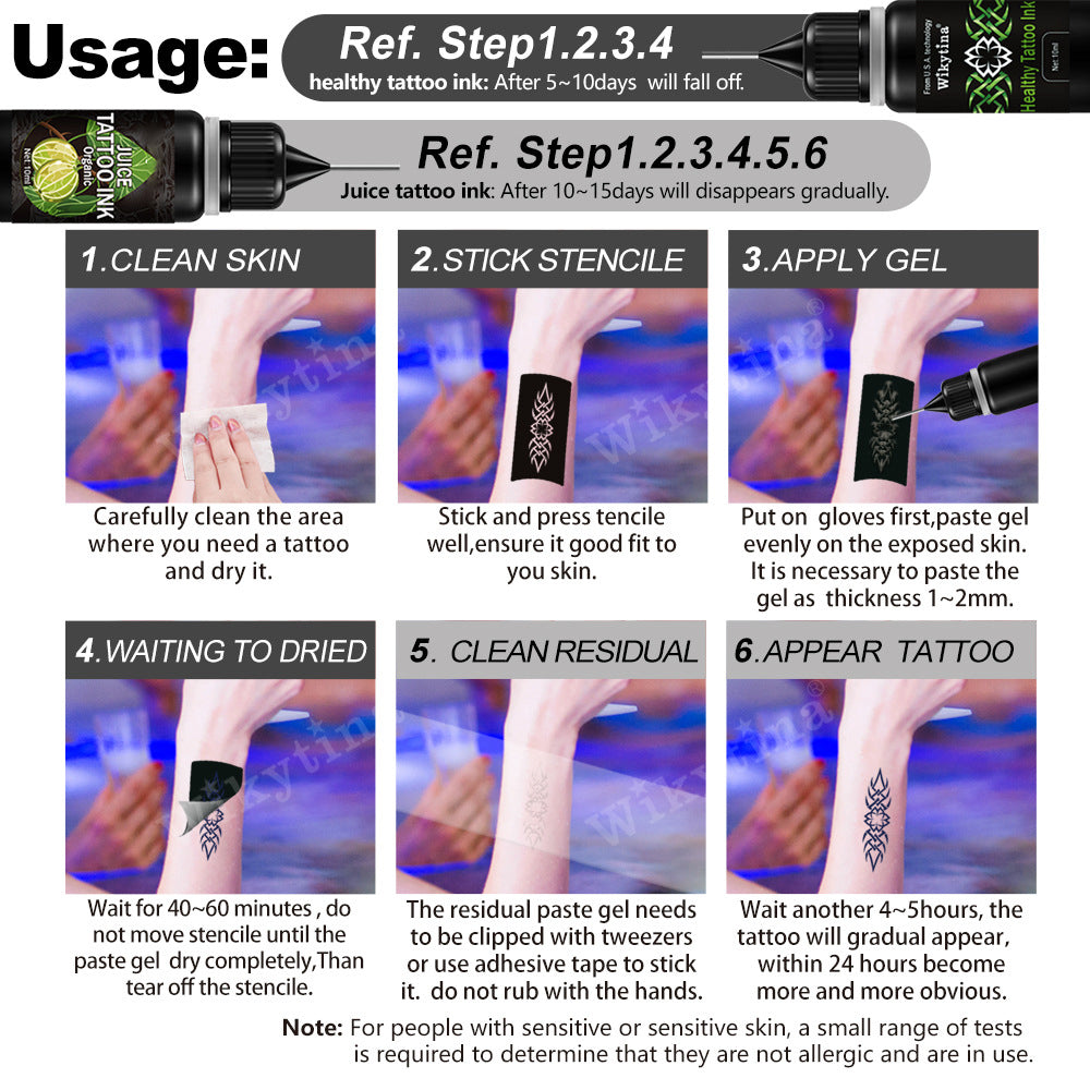 Temporary Tattoo Pigment Body Paint Kit Waterproof Juice Tattoo Ink Body Art Paint Kit with Tattoo Stencils